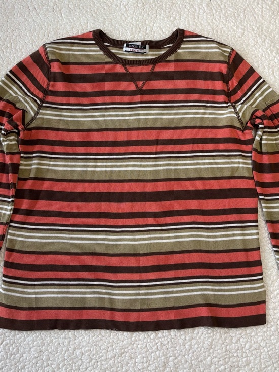 Leslie Fay Sweaters - Vintage Lesley Fay Sport Horizontal Earthy Colors Striped Ribbed Knit Top Size M